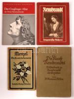 Vegyes művészeti könyvtétel, 4 db: Menzel Werke und Dokumente, Die Kunst Rembrandts, Der Creglinger Altar des Tilman Rimenschneider, Rembrandt Harmensz van Rijn. Német nyelven. Kiadói papírkötések.