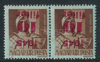 1945 Kisegítő 10f/4f pár fordított piros felülnyomással, Leitold garancia jelzéssel