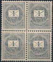 1898 1kr négyestömb enyhén elfogazva, 12 : 11 3/4 fogazással, POSTATISZTA, luxus minőségben!