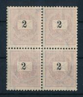 1889 2kr négyestömb 12 : 11 3/4 fogazással, enyhén elfogazva, POSTATISZTA, luxus minőségben!