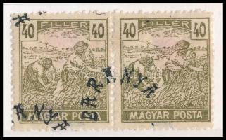 Baranya II. 1919 Magyar Posta 40f pár eltolódott felülnyomással, hiányzik az értékszám, Bodor vizsgálójellel