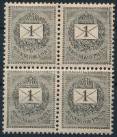 1889 1kr négyestömb 12 : 11 3/4 fogazással, POSTATISZTA, luxus minőségben!