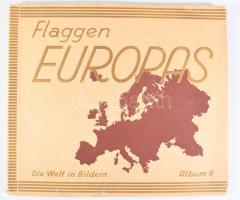 cca 1930 Die Flaggen Europas -Album 6. (Európai államok zászlóit tartalmazó cigarettakép gyűjtő album,2+27 t. Kiadói papírkötés, Komplett, kártyákkal, jó állapotban