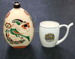 Tiszafüredi népi motívumokkal díszített porcelán butélia + Marianské Lázné ivóbögre / Chinaware decanter and mug