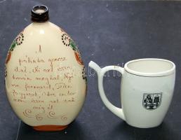 Tiszafüredi népi motívumokkal díszített porcelán butélia + Marianské Lázné ivóbögre / Chinaware deca...