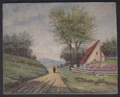 Güntzel Teofil 1933 jelzéssel: Tájkép akvarell-karton, hátoldalán Maleczky Oszkár operaénekesnek szóló ajánlással 15x13 cm