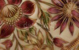 Zsolnay aranykontúrozott virágmintás névjegykártyatartó tál, jelzett, hibátlan, 30x24 cm