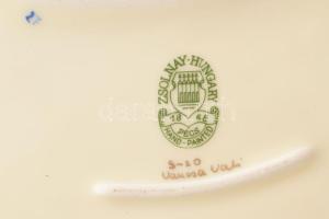 Zsolnay aranykontúrozott virágmintás névjegykártyatartó tál, jelzett, hibátlan, 30x24 cm