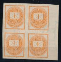 1898 Hírlapbélyeg ívszéli négyestömb POSTATISZTA, luxus minőségben (apró papírránc / small paper cre...