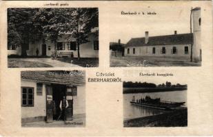 1917 Éberhárd, Eberhart, Malinovo; Posta, Római katolikus iskola, komp, Fogyasztási szövetkezet üzlete / post office, Catholic school, ferry, cooperative shop (r)