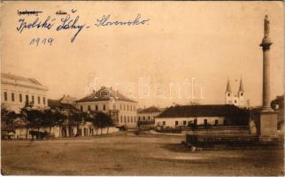 Ipolyság, Sahy; Fő tér, Mária szobor / main square, Virgin Mary statue (EK)