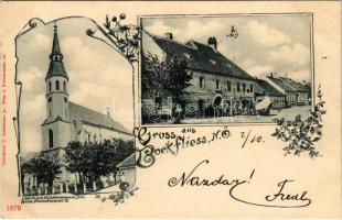 1899 Bockfließ, Bockfliess; chruch, street. Lichtdruck C. Ledermann jun. Art Nouveau, floral