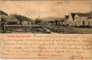 1904 Nagyberezna, Velykyi Bereznyi, Velky Berezny; Fő utca, Izraelita templom, zsinagóga, Friedman Zsigmond üzlete és saját kiadása. Friedman és Grünberger fénykép műintézetéből / main street, synagogue, publisher's shop (felületi sérülés / surface damage)