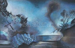 Buhály József (1945-): Tavaszi fények, 1990. Vegyes technika, papír, jelezve jobbra lent, a hátoldalán autográf felirattal. Üvegezett fakeretben. 15,5×23,5 cm