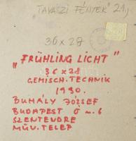 Buhály József (1945-): Tavaszi fények, 1990. Vegyes technika, papír, jelezve jobbra lent, a hátoldal...