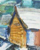 Gera Éva (1923-1996): Nagymarosi táj. Tempera, farost, jelzett. Hátoldalán Vizualart Alkotóközösség ...