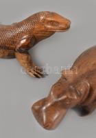 Fa varánusz és víziló figurák, h: 12-20 cm