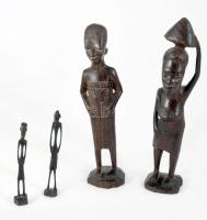 4 darab faragott fa afrikai figura, m: 10-21 cm