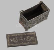 Erzsébetfalvai Ipari Hitelszövetkezet antik ón persely, 13x6x7 cm