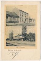 1907 Arad, Újarad, Új-Arad, Aradul Nou; Zárda, Római katolikus leány iskola és kisdedóvoda, pályaudvar, vasútállomás. Mayr Lajos kiadása / nunnery, girl school and kidergarten, railway station (kis szakadások / small tears)