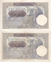 Szerbia / Német megszállás 1941. 100D (2x) jugoszláv bankjegyre nyomva T:XF-F Serbia / German occupation 1941. 100 Dinara (2x) printed on Yugoslavian banknote C:XF-F