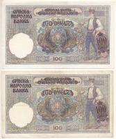 Szerbia / Német megszállás 1941. 100D (2x) jugoszláv bankjegyre nyomva T:XF-F
Serbia / German occup...