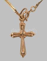 Arany (Au) lapos kígyó szemes nyaklánc, kereszt medállal, jelzett, 14 karátos arany, 2,2g