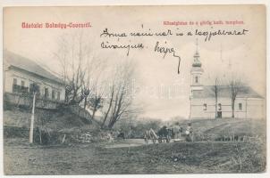 1912 Halmágycsúcs, Varfurile; Községháza, Görög katolikus templom. Moskovits Mór kiadása / town hall, Greek Catholic church