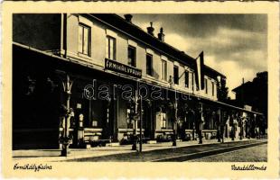 Érmihályfalva, Valea lui Mihai; vasútállomás magyar zászlóval / railway station with Hungarian flag