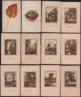 cca 1850 12 db színes életképeket, tájképeket ábrázoló kártya, angolul feliratozva, 10×6,5 cm