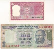 India 1984-1985 (DN) 2R + 2017. 100R T:XF hajtatlan, tűlyukak - F India 1984-1985 (ND) 2 Rupees + 2017. 100 Rupees C:XF unfolded, pinholes - F Krause P#53Aa, P#105