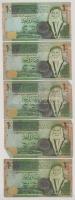 Jordánia 2005-2006. 1D (5db) T:F egyiken kis szakadás Jordan 2005-2006. 1 Dinar (5pcs) C:F small tear on one Krause P#34b, P#34c
