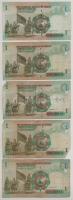Jordánia 2005-2006. 1D (5db) T:F egyiken kis szakadás
Jordan 2005-2006. 1 Dinar (5pcs) C:F small te...