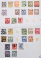 Krajcáros és Turul bélyegek + kevés egyéb régi kiadás, albumlapokon, füzetlapokra ragasztva és egy cserefüzetben