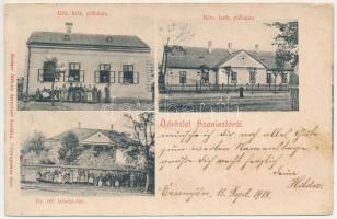 1918 Szaniszló, Stanislau, Sanislau; Görög és római katolikus plébánia, Református lelkészlak. Krémer Mihály kiadása / parishes