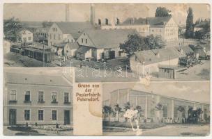 Péterfalva, Petersdorf, Petrifalau, Petresti; Papierfabrik / papírgyár, iparvasút. Joseph Krempels felvétele / paper factory, railway station (b)