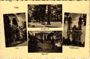 Tata, Tata-Tóváros; vár, Erzsébet tér, régi vár, nagytemplom. Lindenberg Adolf kiadása (EB)