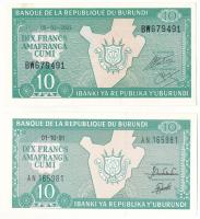 Burundi 1991. 10Fr + 2005. 10Fr T:UNC,AU Burundi 1991. 10 Francs + 2005. 10 Francs C:UNC,AU Krause P#33