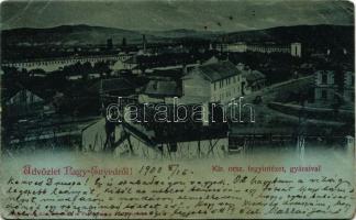 1900 Nagyenyed, Aiud; Kir. országos fegyintézet a gyáraival, börtön este holdfényben / prison at night in moonlight, with its factories (EB)