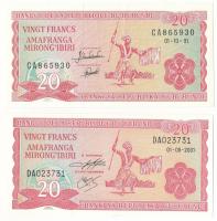 Burundi 1991. 20Fr + 2001. 20Fr T:UNC,AU Burundi 1991. 20 Francs + 2001. 20 Francs C:UNC,AU Krause P#27
