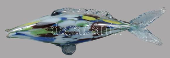 Anyagában színezett üveghal, hibátlan, h: 29 cm