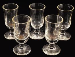 cca 1900, Antik talpas pohár szett, 5 darab, m: 12 cm