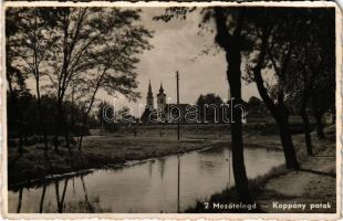 1943 Mezőtelegd, Tileagd; Koppány patak, templomok / riverside, churches (EM)