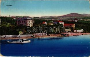 1914 Mali Losinj, Lussinpiccolo; Cigale / general view, steamship (Rb)