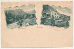 Tusnád, Falkenstein (Sólyomkő), vasútállomás vonatokkal / Gara / Bahnstation / Piatra Soimilor, railway station, trains (fl)