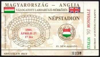 1988 Magyar-angol labdarúgó mérkőzés (0:0) belépőjegye