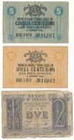 Olaszország 1918. Velence / Osztrák-magyar megszállás 5c + 10c + 1939. 2L T:F-VG,G Italy 1918. Venice / Austro-Hungarian occupation 5 Centesimi + 10 Centesimi + 1939. 2 Lire C:F-VG,G Krause P#M1, P#M2, P#27