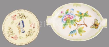 Herendi Viktória mintás hamuzó, kopott + Zsolnay Pillangó mintás tálka d: 8,5 cm