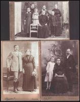3 db kabinetfotó Róth Béla szarvasi, Haider Vilmos, illetve Littmann Adolf békéscsabai műterméből, változó állapotban, 16,5x10,5 cm