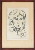 Báthory Géza (-): Leány portréja I. Kréta, papír, jelzett, kisebb folttal, üvegezett fakeretben, 27x19 cm